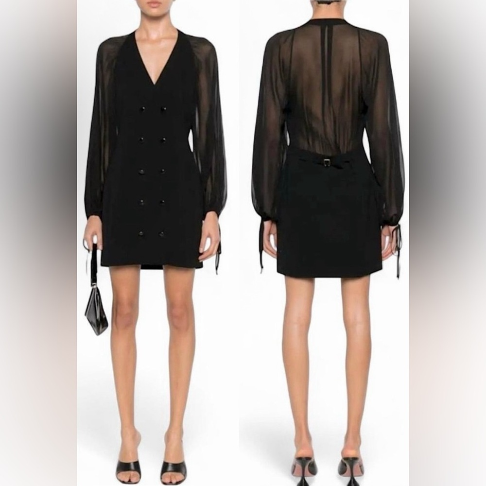 NEW FRAME Crepe De Chine Blazer Long Sleeve Minidress In Black sz XS
